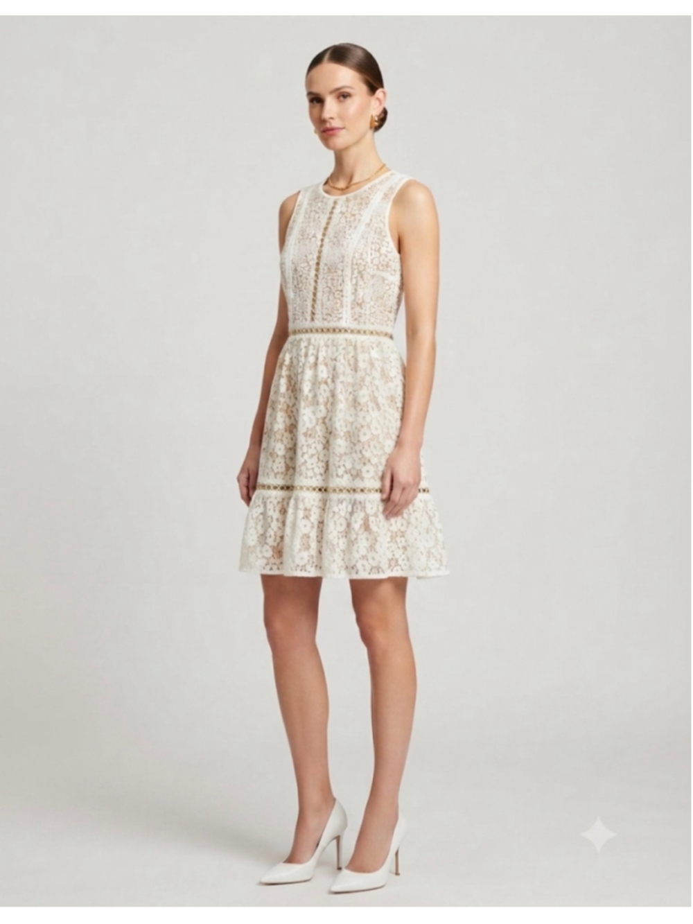 Michal Kors Lace Mini Dress, White and Beige Presumed Size 8